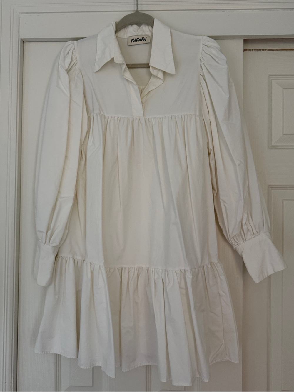 White Tiered Cotton Mini Shirt Dress from Shopbop